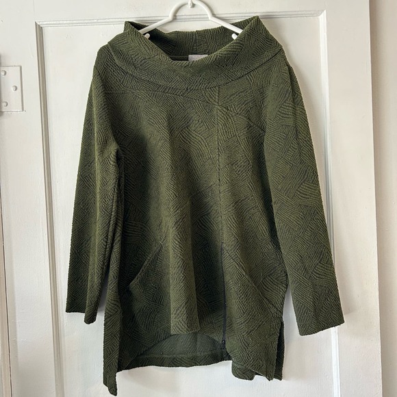 Habitat Sweaters - Habitat Clothes to Live In Sweater L Green Cowl Neck Button Cardigan lagenlook